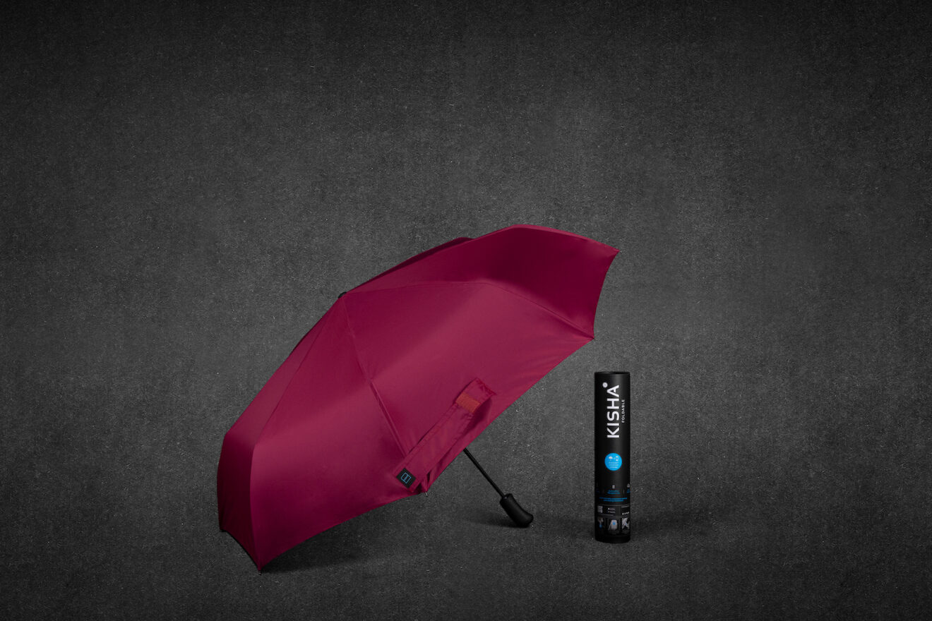 KISHA Foldable Bordeaux Smart Umbrella