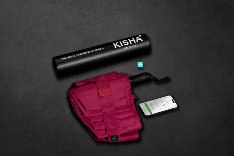 KISHA Foldable Bordeaux Smart Umbrella - Image 3